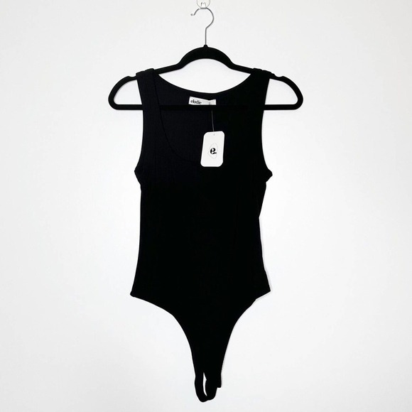 NWT Nordstrom Elodie Ribbed Tank Thong Bodysuit Women's Black Size Large - Picture 1 of 5